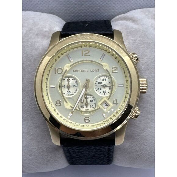 Michael Kors Runway MK8077 Men\'s Black Leather Analog Dial Quartz Watch JNA828 main image 5